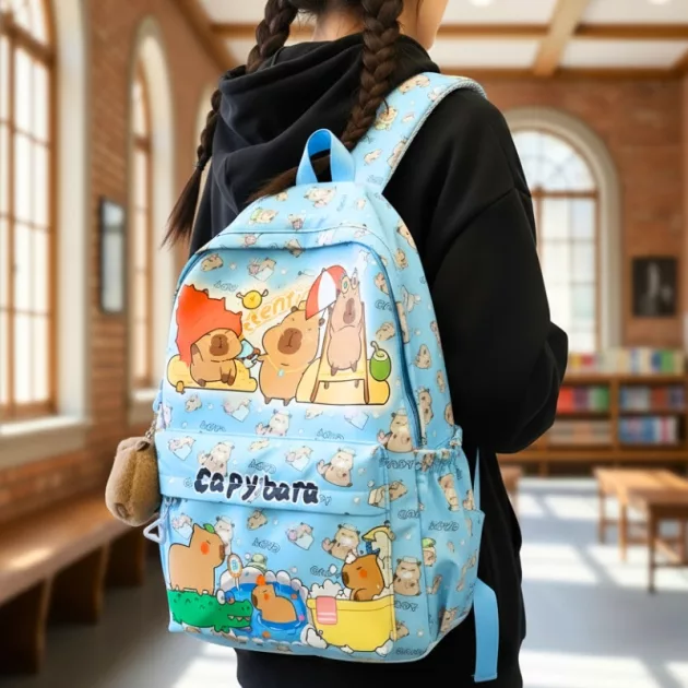 capybara backpack, spacious backpack, ergonomic school bag