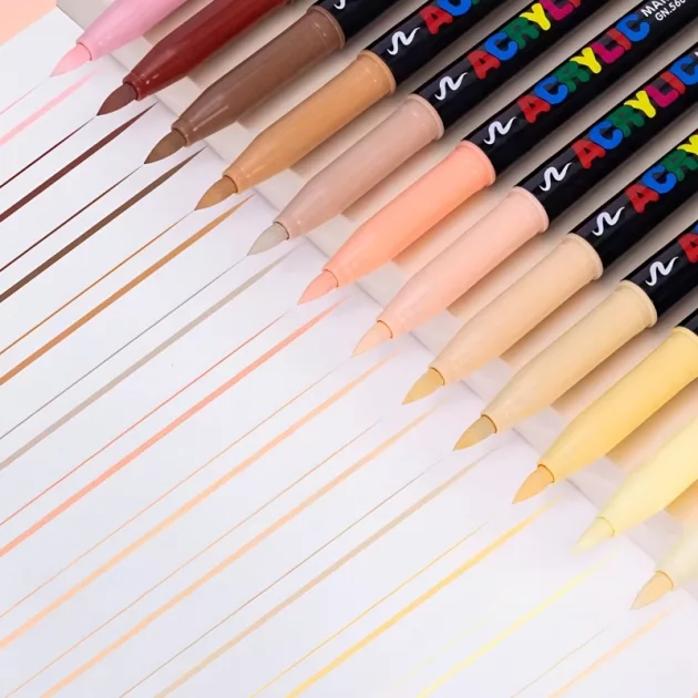 acrylic paint pens, marker pens, skin colour markers, brush pens, brush tip markers