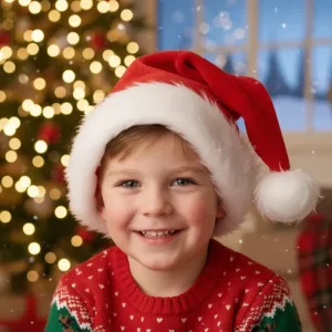 red santa hat, red christmas hat, santa claus hat, plush santa claus hat