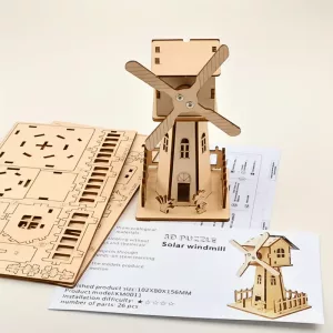 Wooden Solar Windmill 3D Puzzle Educational Montessori Toy for Kids
