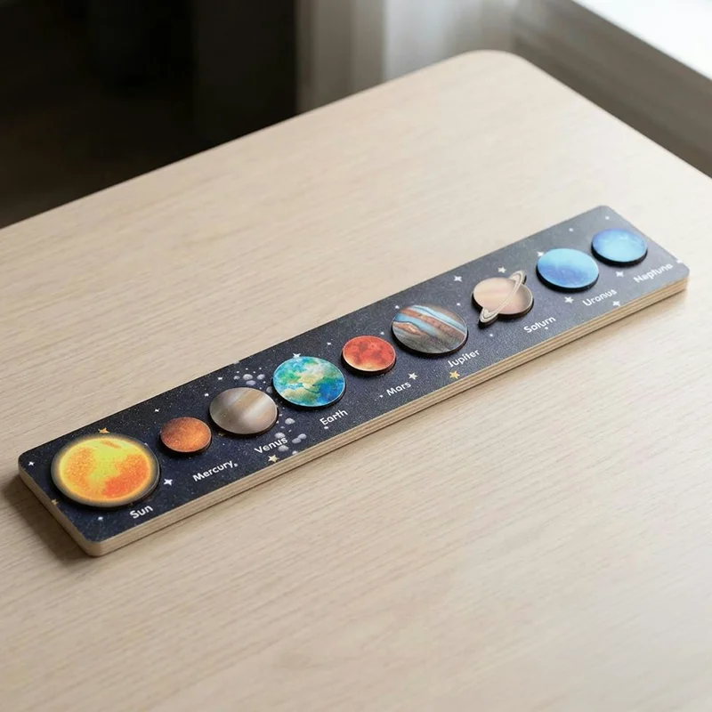 wooden montessori toy, solar system wooden toy, wooden solar system puzzle